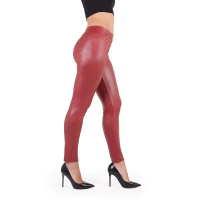 Женские легинсы MeMoi Fever из экокожи, красные