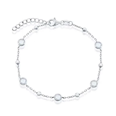 Браслет Bella Silver серебряный с цирконием и бусинами, 20 см