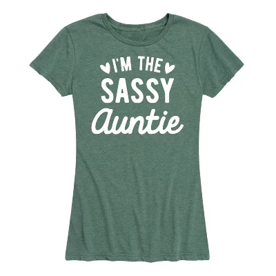 Женская футболка с коротким рукавом I'm the Sassy Auntie с графическим рисунком heather juniper