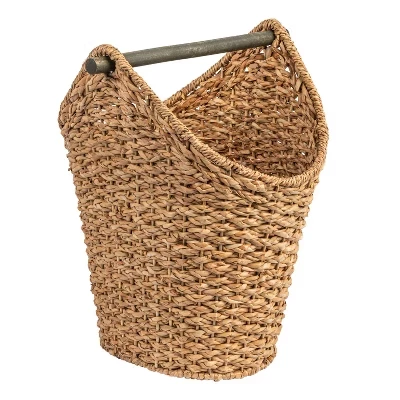 Овальная плетеная корзина для туалетной бумаги Boho Bankuan с деревянной ручкой коричневого цвета