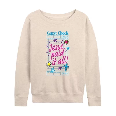 Women's -  - Jesus Paid It All Lightweight French Terry Wide Neck Long Sleeve Graphic Shirt birch