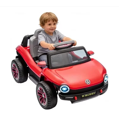 Лицензионный детский электромобиль Volkswagen Beetle 12V, четырехколесный аттракцион на игрушке с пружинной подвеской, светодиодной подсветкой и музыкальным плеером оранжевого цвета