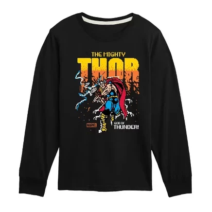 Футболка с пиксельным рисунком Thor с длинным рукавом черного цвета