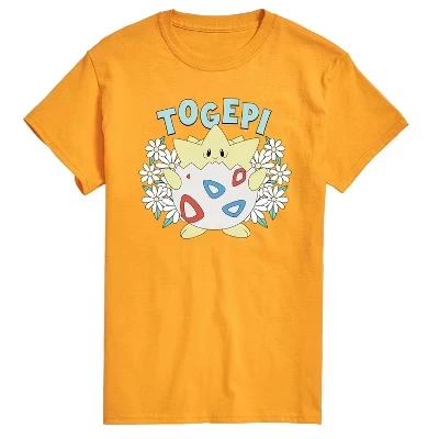 Мужская футболка Togepi с коротким рукавом и цветочным рисунком в виде покемонов золотистого цвета