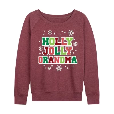 Женская рубашка - - Holly Jolly Grandma Легкая махровая рубашка с широким вырезом и длинным рукавом с графическим рисунком heather maroon