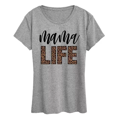 Женская футболка Mama Life с леопардовым принтом и коротким рукавом серого цвета