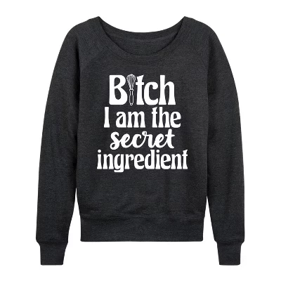 Женская - - B|tch I am the Secret Ingredient Легкая французская махровая рубашка с широким вырезом и длинными рукавами с графическим принтом 