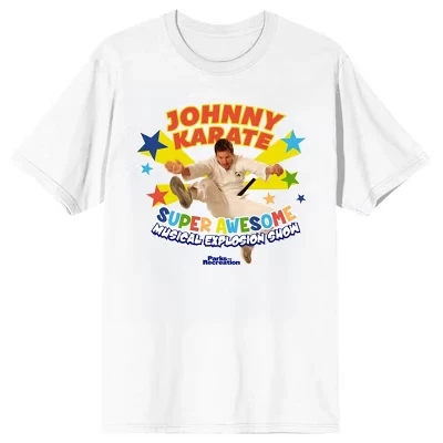 Парки и зоны отдыха Johnny Karate Super Awesome Musical Explosion Show Белая футболка с круглым вырезом и коротким рукавом для взрослых белого цвета