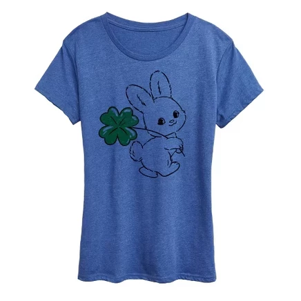 Женская футболка с короткими рукавами и рисунком кролика и клевера heather royal blue