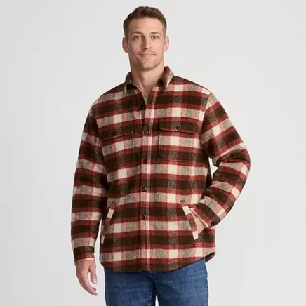 Men's Super Brushed Shirt Jacket regular large / rich coffee/dark orange plaid