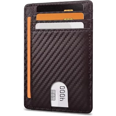 Тонкий кожаный бумажник с передним карманом RFID для мужчин и женщин, Cross Black carbon fiber coffee