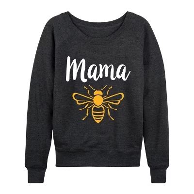 Women's -  - Mama Bee Lightweight French Terry Wide Neck Long Sleeve Graphic Shirt heather charcoal