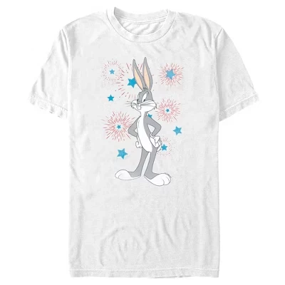 Мужская футболка Bugs Bunny со звездами и фейерверками белого цвета