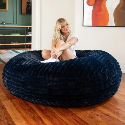 Кровать-кокон Bean Bag для взрослых - Гигантское спальное место 2 в 1 и раскладной шезлонг - Сделано в США - 7 футов, мех Mondo