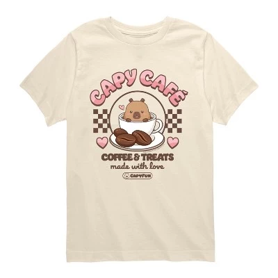 Футболка для мальчиков CapyFun Capybara Capy Cafe, кремовая