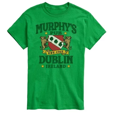 Мужская футболка Murphys Pub Dublin с коротким рукавом и графическим рисунком зеленого цвета.