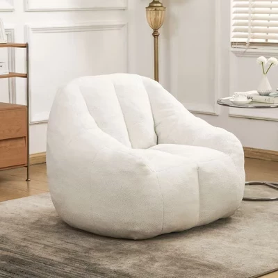 Современный мягкий плюшевый напольный диван-мешок Bean Bag с эффектом памяти, мягкий ворсистый диван-футон для гостиной, спальни белого цвета