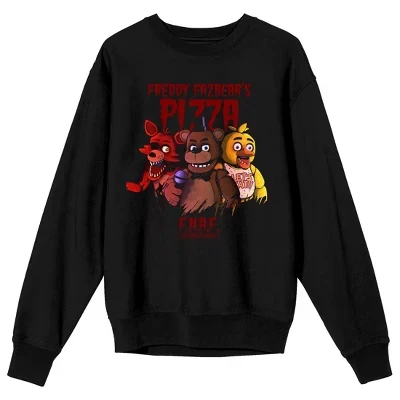 Черная толстовка с круглым вырезом и длинными рукавами для взрослых Five Nights At Freddy's Foxy Freddy & Chica Pizza черный
