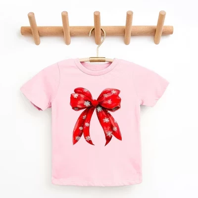 Молодежная футболка с коротким рукавом Coquette Christmas Snowflake Bow розового цвета