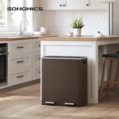 Двухсекционное ведро для мусора SONGMICS 60 л, коричневое