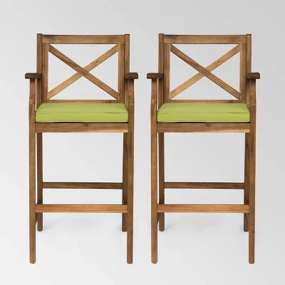 Барные стулья Perla 2pk из дерева акации: Устойчивы к атмосферным воздействиям - зеленый
