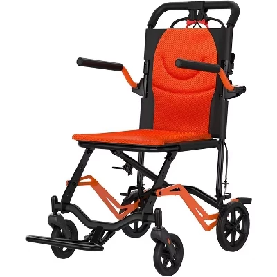 Lightweight Folding Wheelchair for Adults Seniors,Portable Transport Wheelchair with Locking Handbrake,Removable Armrests & Footrests,220 LBS Capacity orange