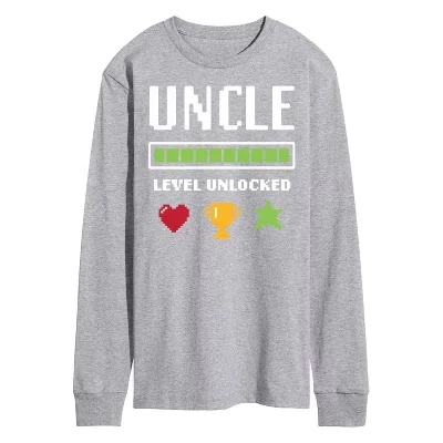 Мужская футболка с длинным рукавом Uncle Level Unlocked с графическим рисунком athletic heather