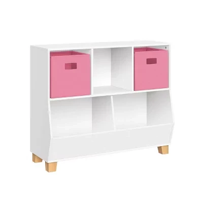 Стеллаж-органайзер RiverRidge CatchAll 89 см, белый с розовыми корзинами