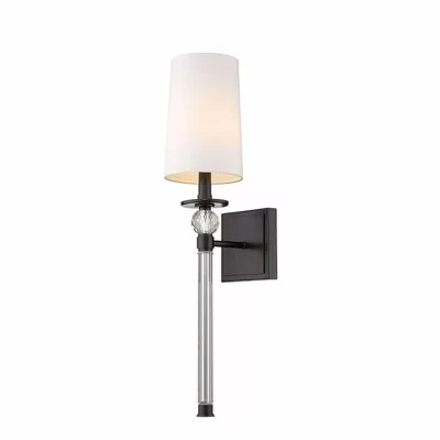 Настенное бра Mia 1-Light - Стальной светильник с регулируемой яркостью света и белым тканевым абажуром для современных помещений. Черный