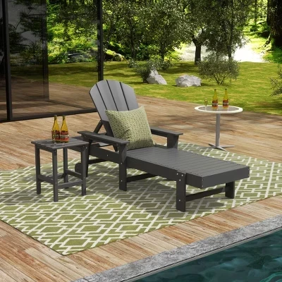 Шезлонг Malibu из 2 частей Adirondack Poly с откидывающейся спинкой с подлокотниками и колесиками серого цвета