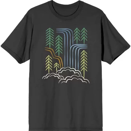 Футболка для взрослых с круглым вырезом и коротким рукавом от Adventure Society Waterfalls & Pine Trees.