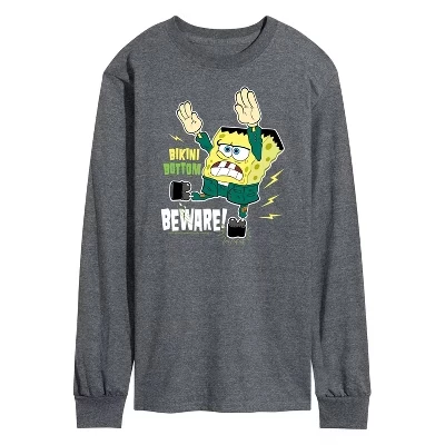 Мужская футболка Bikini Bottom Beware с длинным рукавом и графическим рисунком heather charcoal