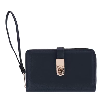 Женский кошелек-браслет из веганской кожи с поворотным замком и клапаном на запястье черного цвета