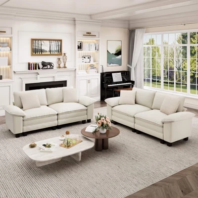 Комплект диванов Cloud Modular 4ШТ Loveseat, удобный секционный диван с глубоким сиденьем для гостиной, обивка из вельветовой и синелевой ткани бежевого цвета
