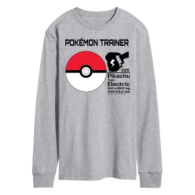 Мужская футболка Pokémon Trainer с длинным рукавом, меланжевая