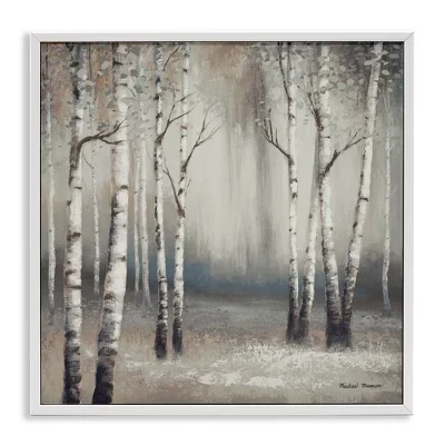 Туманный березовый лесной пейзаж в рамке Giclee Art