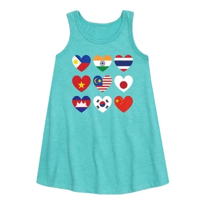 Платье Aline без рукавов с рисунком AAPI Heart Flags бирюзового цвета