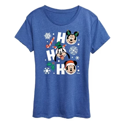 Women's -  - Ho Ho Ho Characters Short Sleeve Graphic T-Shirt heather royal blue