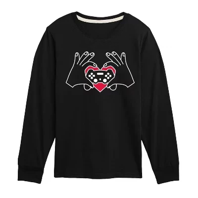 Игровой контроллер Hand Heart на День Святого Валентина с графическим рисунком в виде руки и сердца, футболка с длинным рукавом черного цвета