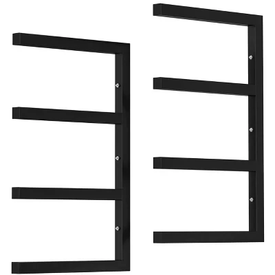 Wall-mounted Wood Storage Rack, 2-piece Set, Heavy Duty Steel 4-story Wood Storage Rack, 800 lb Capacity, for Tool Shed, Workshop, Black 2-pack