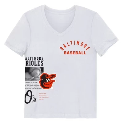 Футболка для девочек MLB Baltimore Orioles с V-вырезом, белая