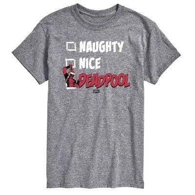 Мужская футболка Naughty Nice Deadpool с коротким рукавом и графическим рисунком athletic heather