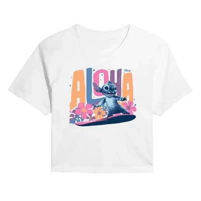 Женская укороченная футболка с рисунком Aloha Stitch, белая