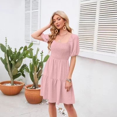 Женское платье BLUEMING мини бохо, розовое