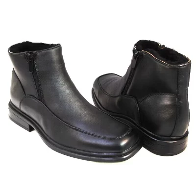 Men's Winter Boots Black Leather Ankle Fur Lined Side Zippe black