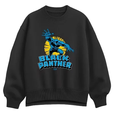 Women's -  - Black Panther Circle Oversized Fleece Crew Sweatshirt black