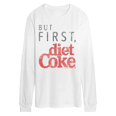 Мужская футболка But First Diet Coke с длинным рукавом и рисунком, белая