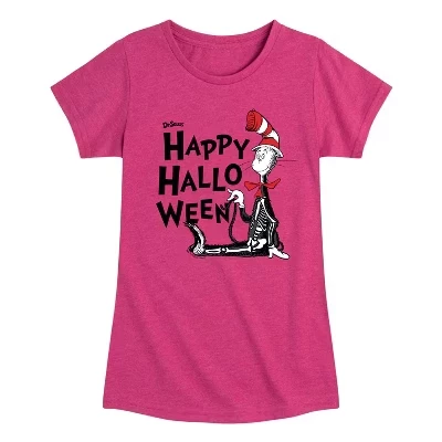 Приталенная футболка с коротким рукавом и рисунком Кота в шляпе Happy Halloween Skeleton Cat цвета Хизер фуксия