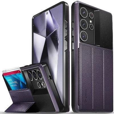vCommute для Samsung Galaxy S25 Ultra Case Кошелек, чехол с подставкой, кожаный держатель для карт [Защита от падения военного класса], Фиолетовый