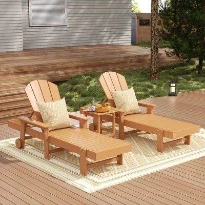 Шезлонг Malibu Adirondack с откидывающейся спинкой из 3 предметов с подлокотниками и колесиками из тика